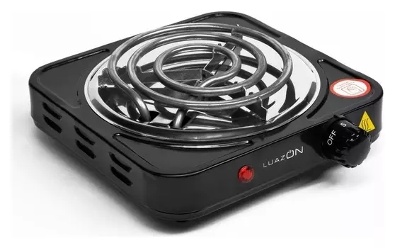 Плитка электрическая Luazon Lhp-001, спираль, черная, 1000 Вт, провод 58 см, D = 13 см