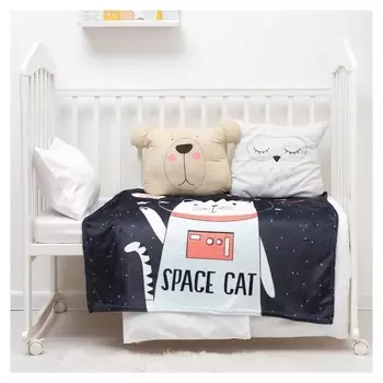 Плед "Крошка Я" Space Cat, 100*100 см, корал-флис 160гр/м2, 100% п/э