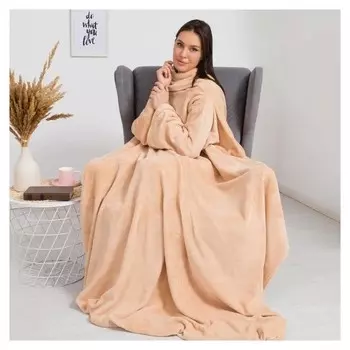 Плед с рукавами этель 150*200 см, цв. бежевый, 100% п/э, корал-флис, 220 гр/м2