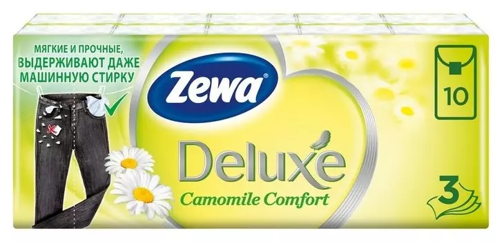 Платки носовые Zewa Deluxe с аром ромашка 3сл 53107 бел 10штх10