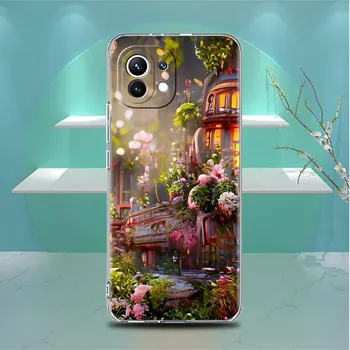 Clear Case For Xiaomi Mi Poco X3 NFC M3 Pro F3 F1 11 Lite 12 Note 10 11T 9T Transparent Phone Cover Flower Pink Aestheticism Xiaomi Poco F3