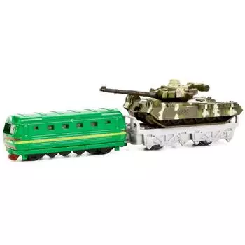 Игровой набор военной техники - Локомотив и танк Т-90 на платформе