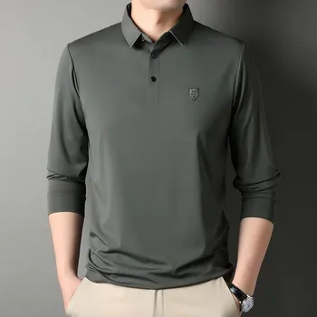 Autumn New Korean Style Men s Solid Color Long-sleeved T-shirt Casual Fashion Lapel Long-sleeved M