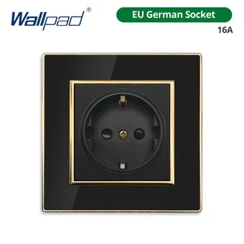 Wallpad Розетка с USB, черная, с золотой рамкой