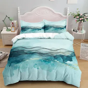 Turquoise Heart Wave Abstract Duvet Cover Set King Queen Double Full Twin Single Size Bed Linen Set 70x133cm 2pcs