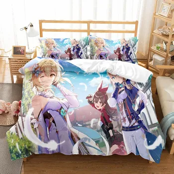 Bedding Set Genshin Impact Game Kids 3d Duvet Cover Set Comforter Bed Linen Twin Queen King Single Size Dropshipping Cartoon EU King 240x220cm