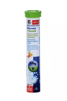 Доппельгерц Актив Магний+Калий, 6 600 мг, 15 шт, таблетки шипучие со вкусом лимона и грейпфрута