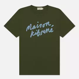 Мужская футболка Maison Kitsune Handwriting Classic, цвет зелёный, размер XL