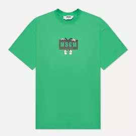 Мужская футболка MSGM Box Comics Crew Neck, цвет зелёный, размер XL