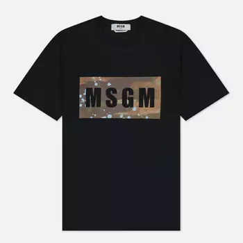 Мужская футболка MSGM Box Logo Dripping Regular, цвет чёрный, размер XL