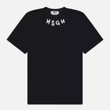 Мужская футболка MSGM Brush Stroke Collar Logo Print, цвет чёрный, размер XXL
