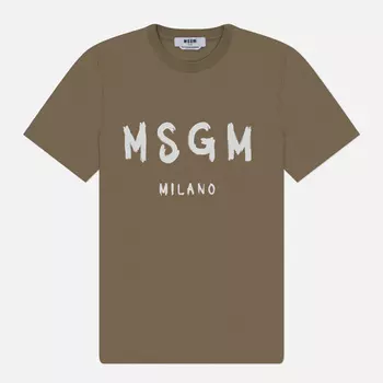 Мужская футболка MSGM Brush Stroke Logo, цвет оливковый, размер M