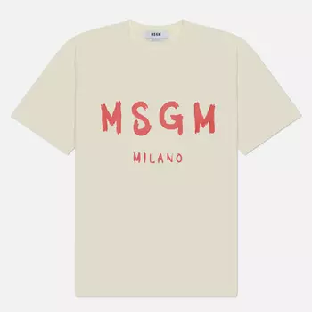Мужская футболка MSGM Brush Stroke Logo, цвет бежевый, размер L