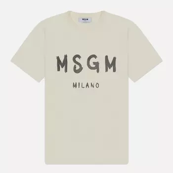 Мужская футболка MSGM Brush Stroke Logo Print, цвет бежевый, размер L