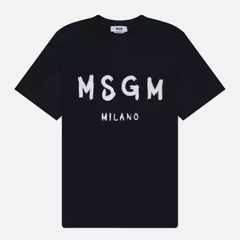 Мужская футболка MSGM Brush Stroke Logo Print, цвет чёрный, размер L