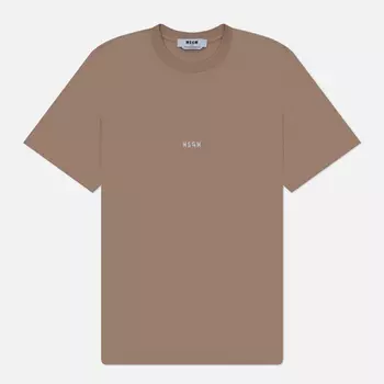 Мужская футболка MSGM Brush Stroke Micrologo Print Regular, цвет коричневый, размер XL