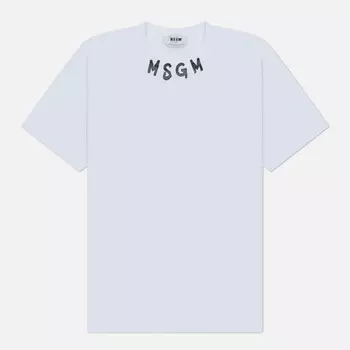 Мужская футболка MSGM Collar Brush Stroke Logo, цвет белый, размер S