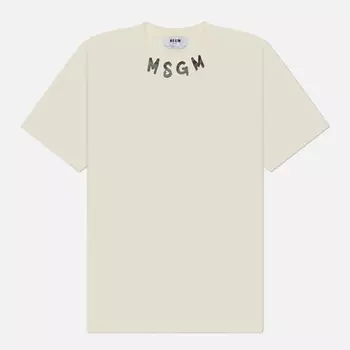 Мужская футболка MSGM Collar Brush Stroke Logo, цвет бежевый, размер L