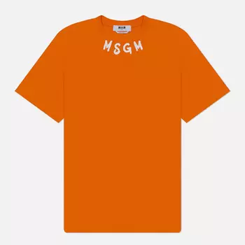 Мужская футболка MSGM Collar Brush Stroke Print, цвет оранжевый, размер XL
