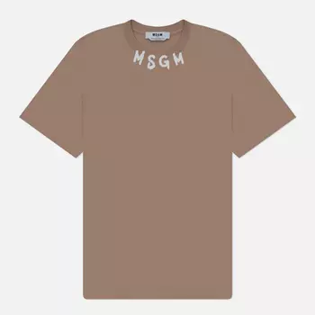 Мужская футболка MSGM Collar Brush Stroke Print, цвет бежевый, размер XL