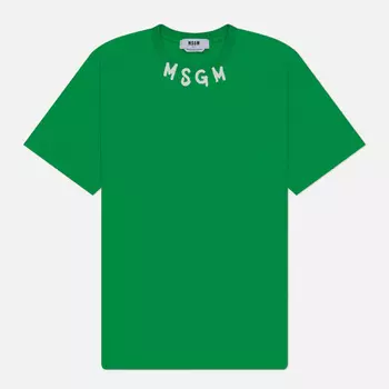 Мужская футболка MSGM Collar Brush Stroke Print, цвет зелёный, размер L