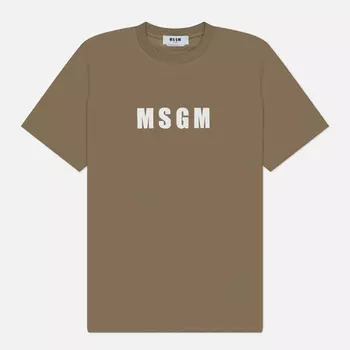 Мужская футболка MSGM Macrologo Print, цвет оливковый, размер M