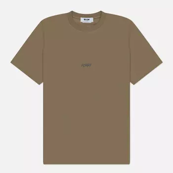 Мужская футболка MSGM Micro Racing Brush Stroke Print, цвет оливковый, размер M