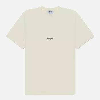 Мужская футболка MSGM Micro Racing Brush Stroke Print, цвет бежевый, размер XL