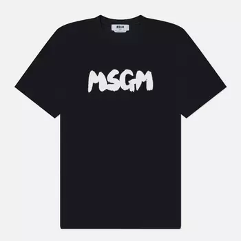 Мужская футболка MSGM New Brush Sroke Logo, цвет чёрный, размер S