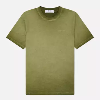 Мужская футболка MSGM Signature Tonal Embroidery, цвет оливковый, размер XL