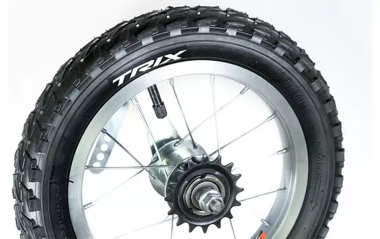 Колесо велосипедное заднее Trix 12", алюминевый обод, тормозная втулка, камера, покрышка, 12" alloy (заднее)