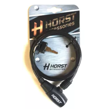 Замок велосипедный HORST, 8х650 мм, тросовый, на ключ, черный, 09-100050