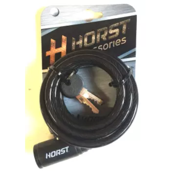 Замок велосипедный HORST, 8х1800 мм, тросовый, на ключ, с защитой, черный, 09-100135