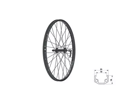 Колесо KELLY'S WASPER V-brake F, переднее, 24", под ободной тормоз, эксцентрик, чёрный, Wheel front KLS WASPER