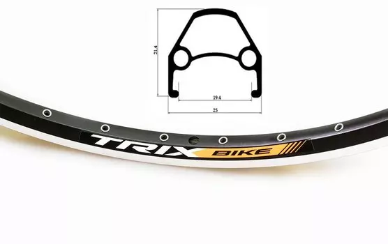 Колесо переднее 26" TRIX, алюминиевый, двойной, 36H, фрезерованный, 559х19,4/25х21,4мм, A/V, черный, D23-26-black-1320
