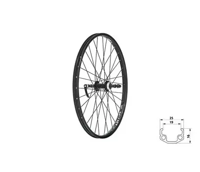 Колесо велосипедное KELLY'S WASPER FREEWHEEL V-brake R, заднее, 24", под дисковый тормоз, чёрный, Wheel rear KLS WASPER