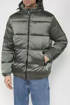 Стеганый пуховик с логотипом бренда Guess
