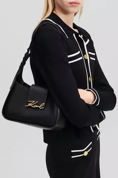 Сумка хобо кожаная с логотипом Signature Karl Lagerfeld