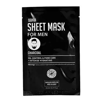 Маска для лица SSANAI FOR MEN мужская с древесным углем увлажняющая и матирующая 23 мл
