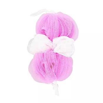 Мочалка для тела DECO. тройная синтетическая с ручками pink&amp;white