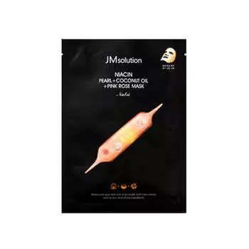 Осветляющая тканевая маска с ниацином JMsolution Niacin Pearl + Coconut Oil + Pink Rose Mask
