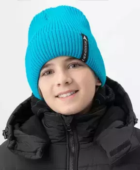 Шапка вязаная на флисовой подкладке голубая Button Blue (54)