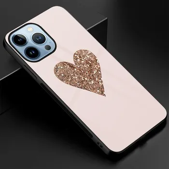 Чехол Heart Love из розового золота для Iphone 14 13 11 12 Pro Max Mini Xs Xr X 7 8 6s Plus Se 2022, задние чехлы из закаленного стекла For iPhone 14 Plus