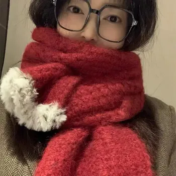 WTEMPO Plush Knitted Warm Couple Woolen Scarf Soft Female Winter Casual Windproof Cold-proof Long Scarves One Size чёрный