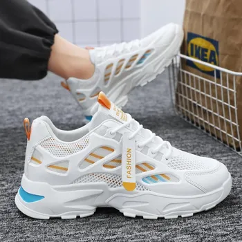 Summer New Men s Mesh Breathable Sneakers Fashion Designer Lace-up Platform Casual Shoes Outdoor Training Shoes Tenis Masculino 39 синий