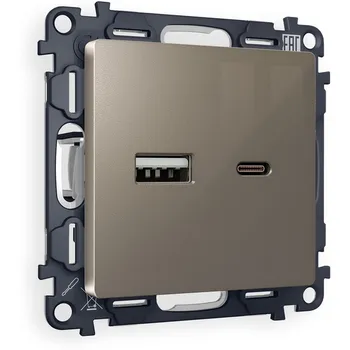 Комплект механизма Ambrella Volt розетки ALFA MA641010 Темная бронза матовый 2USB A+C 20W быстрая зарядка QUANT
