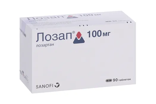 Лозап 100 мг, 90 шт, таблетки покрытые пленочной оболочкой