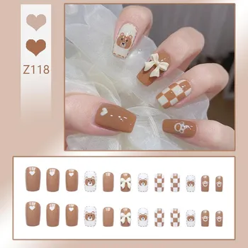 24 шт. носимые ногти поп-блестки Aurora Butterfly Blush накладные ногти для дизайна ногтей с набором для установки Z081