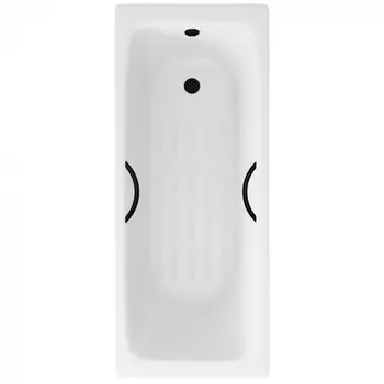 Ванна чугунная Delice Biove 170x75 DLR220509RB-AS с черными матовыми ручками и антискользящим покрытием, белая