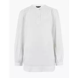 Удлиненная блузка из чистого хлопка с воротником-стойкой, Marks&amp;Spencer